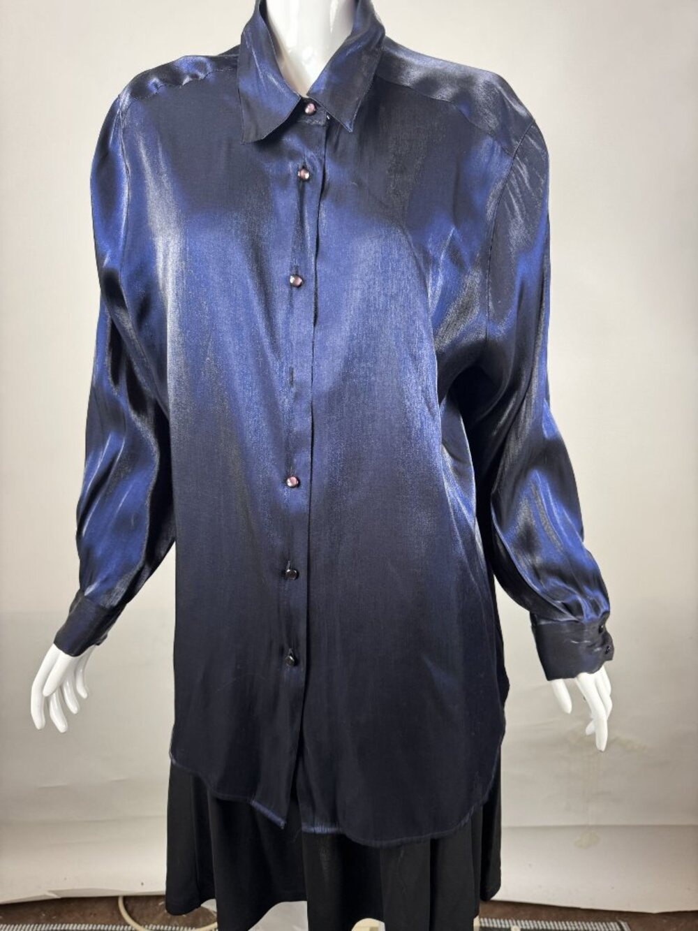 Karen Scott II Womens Navy Blue Button-Up Long Sleeve Blouse Size 1X Rayon-Blend